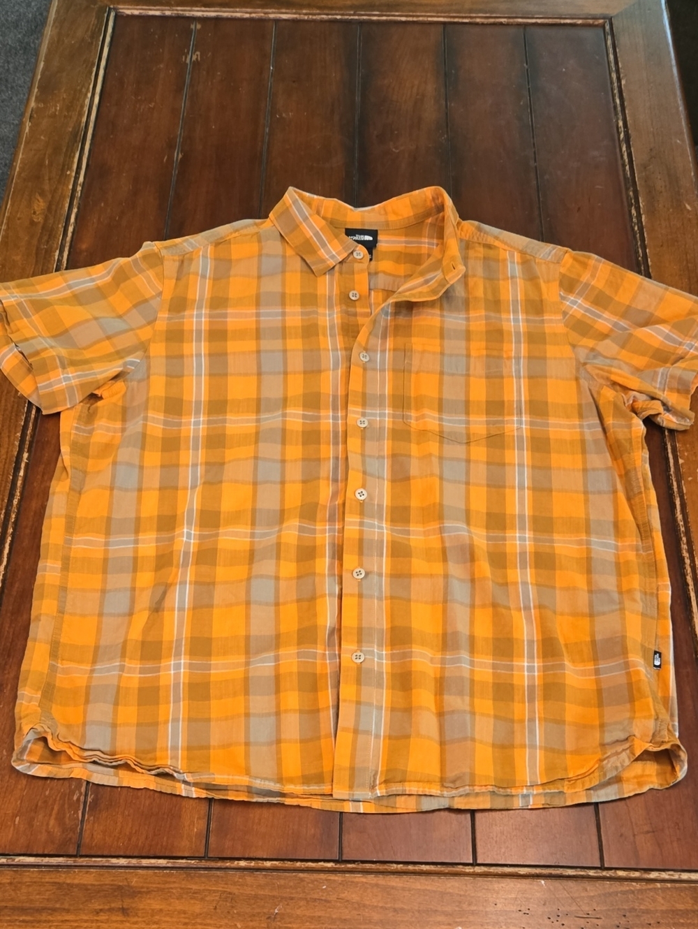 The North Face Orange & Tan Plaid Short-Sleeve Button-Down Shirt